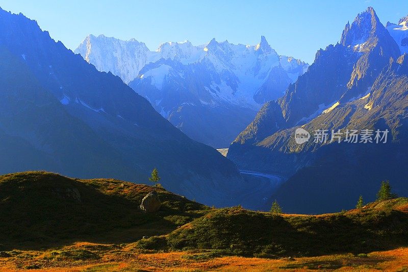 梅尔德格拉斯， 勃朗峰高山景观日出 - 夏蒙尼